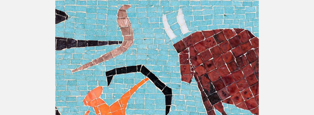 Mid-Century Modern Mosaic Tile of Bull Wall Plaque