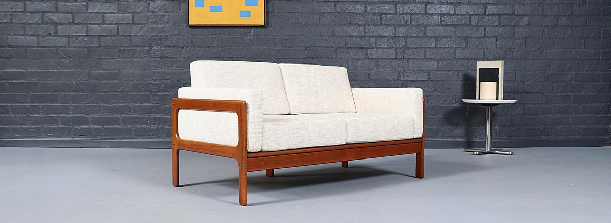 H.W. Klein Teak & Tweed Love Seat Sofa for Komfort