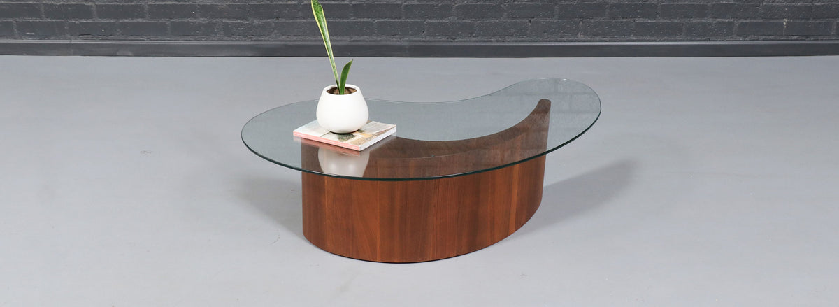 Mid-Century Sculpted Biomorphic Shaped Coffee Table w/ Glass Top