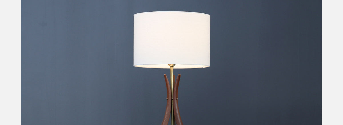 Mid-Century Sculpted Walnut with Brass Accent Table Lamp