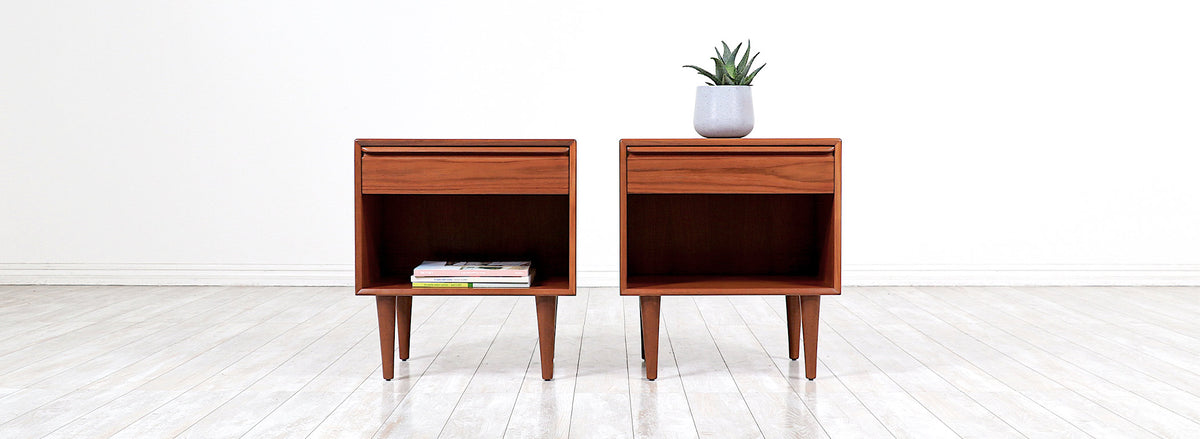 Mid-Century Modern Teak Night Stands with Bookcase by Westnofa