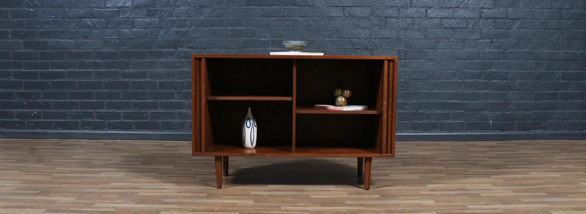 California Modern Walnut Tambour-Door Credenza by Barzilay