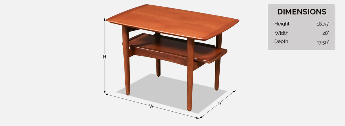 H.W. Klein Teak Side Table w/ Pull Out Tray for Bramin