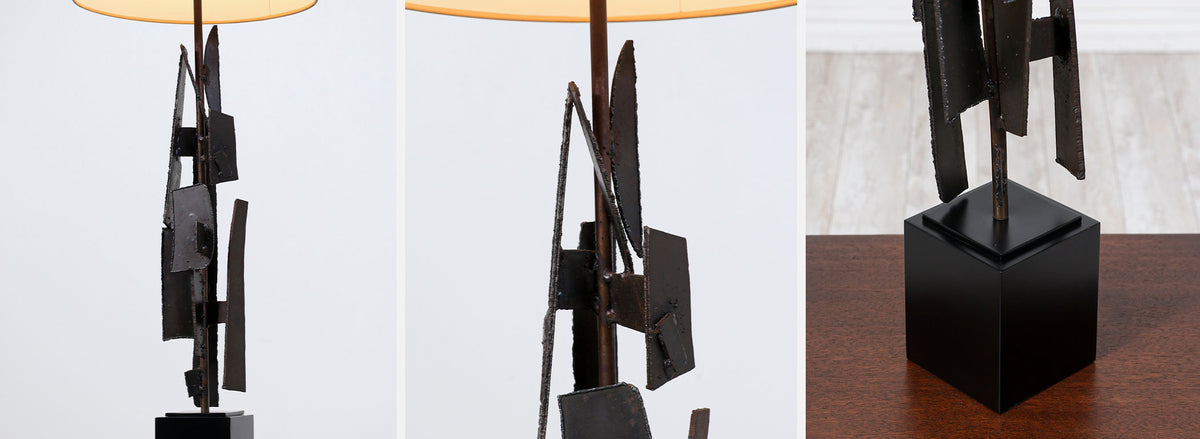 Richard Barr Brutalist Iron Table Lamp for Laurel 
