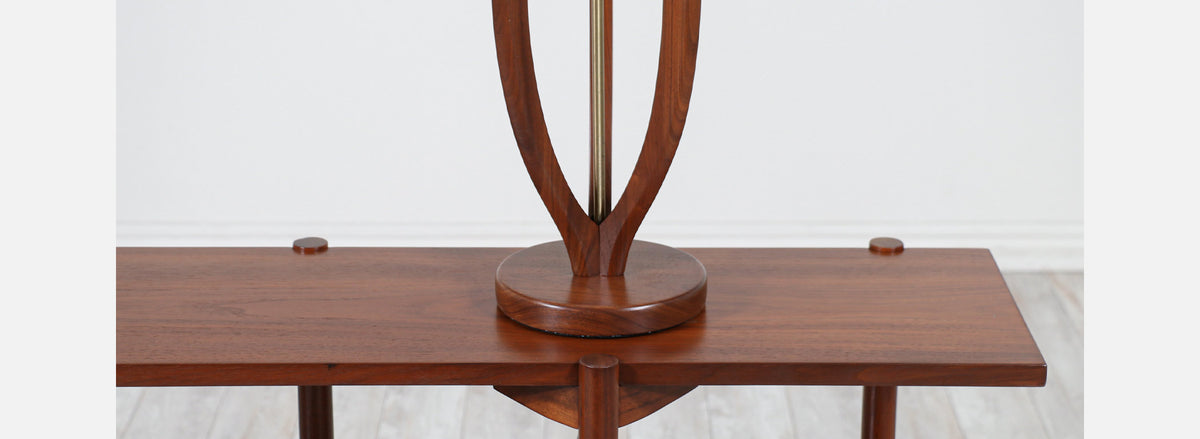 Mid-Century Modern Sculpted Walnut with Brass Accent Table Lamps