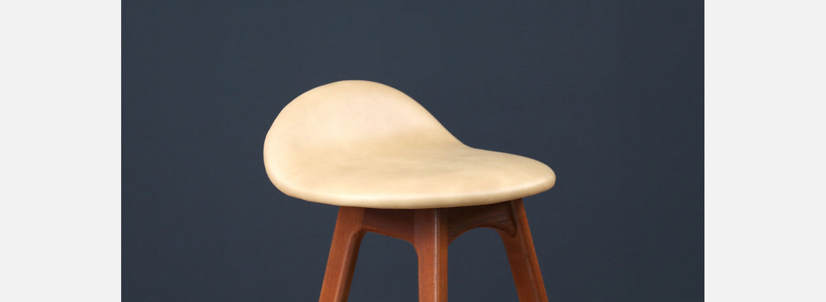 Danish Modern Teak & Tan Leather Bar Stools by Erik Buch 