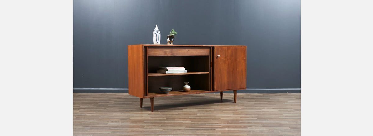 California Modernist Tambour-Door Credenza by Milo Baughman