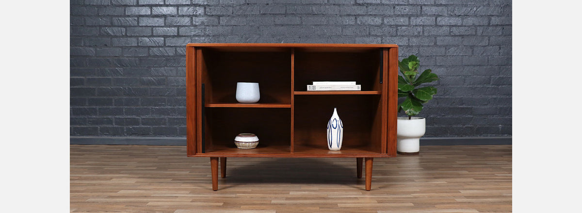California Modern Tambour-Door Walnut Credenza by Barzilay