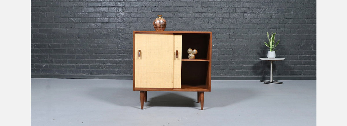 Stanley Young Walnut & Grasscloth Credenza for Glenn of California