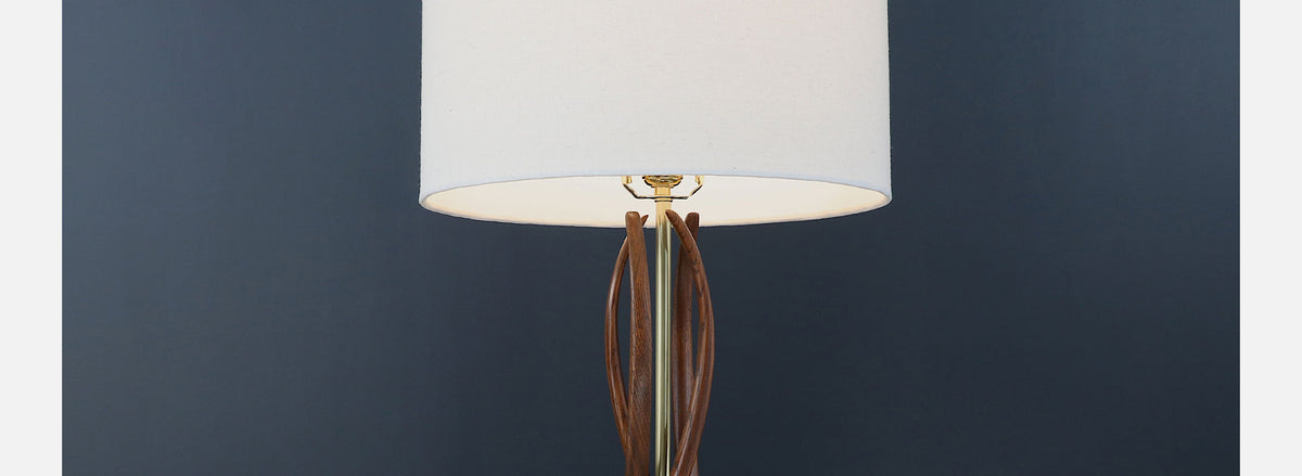 Mid-Century Sculpted Walnut Base with Brass Accent Table Lamp
