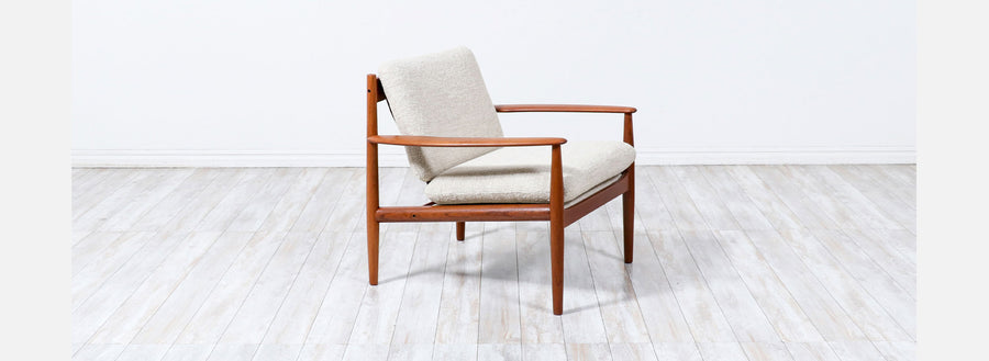 Grete Jalk Model-128 Teak & Boucle Lounge Chair for France & Søn
