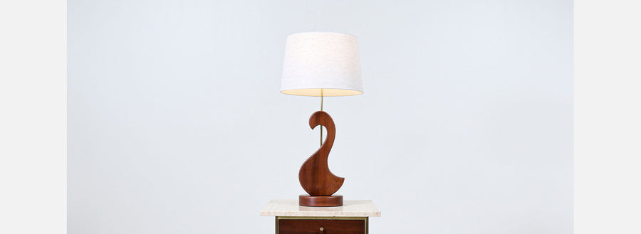 Mid-Century Modern Sculpted Walnut Swan Style Table Lamp