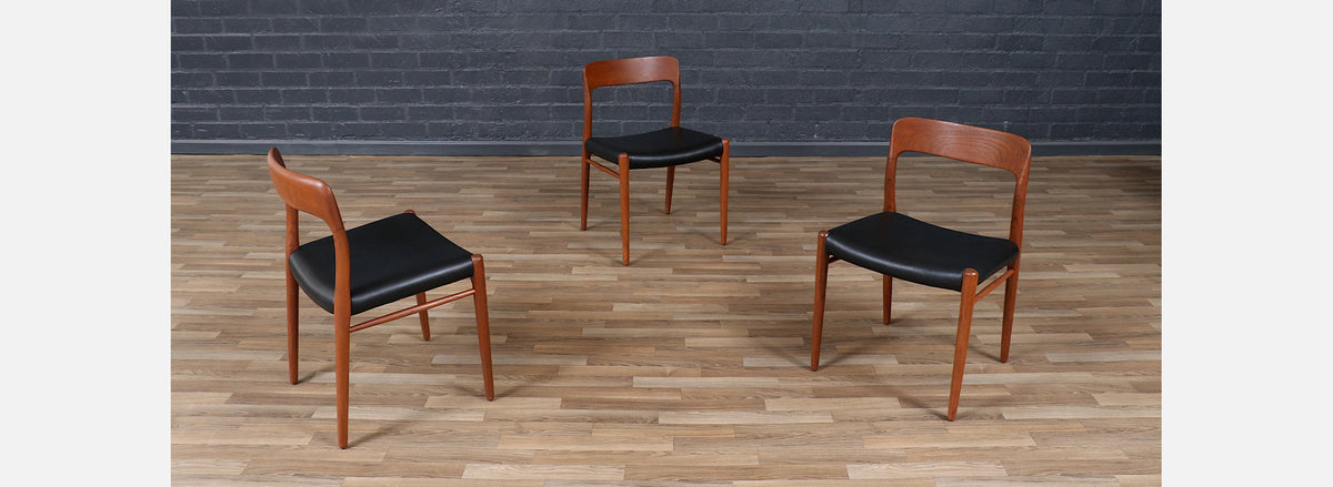Niels Moller Model-75 Teak & Leather Dining Chairs