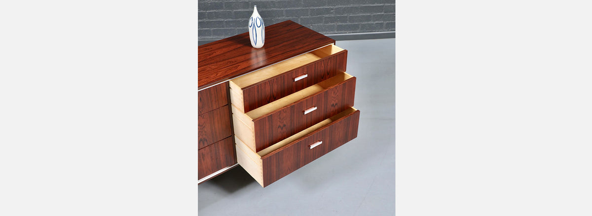 Danish Modern Rosewood Dresser w/ Steel Accents by Falster