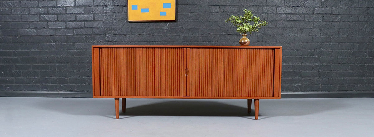Custom Tambour-Door Teak Credenza by Danish Modern L.A.
