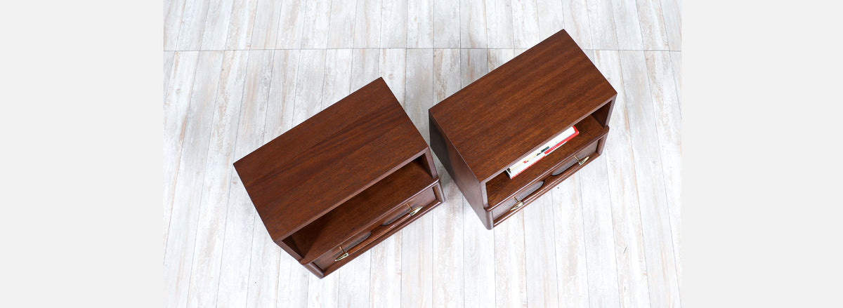 Mid-Century Night Stands with Brass Accents by John Keal for Brown Saltman