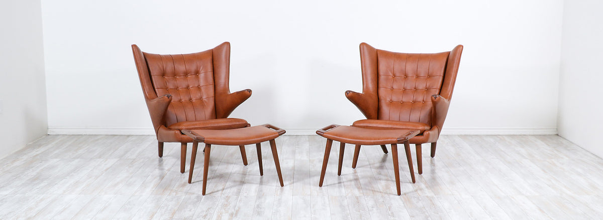 Hans J. Wegner Cognac Leather “Papa Bear” Chair with Ottoman for A.P. Stolen Møbler