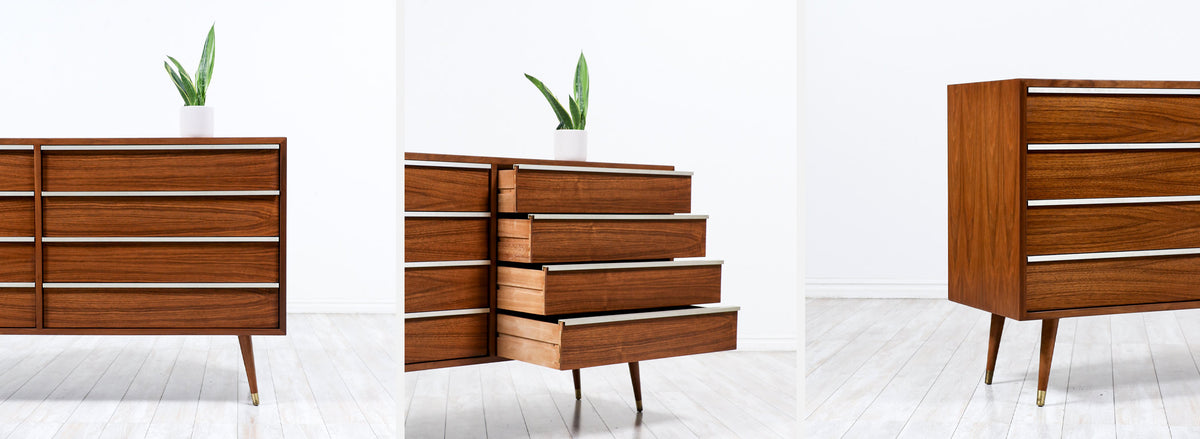 John Keal Walnut Dresser with Metal Accent Pulls for Brown Saltman 
