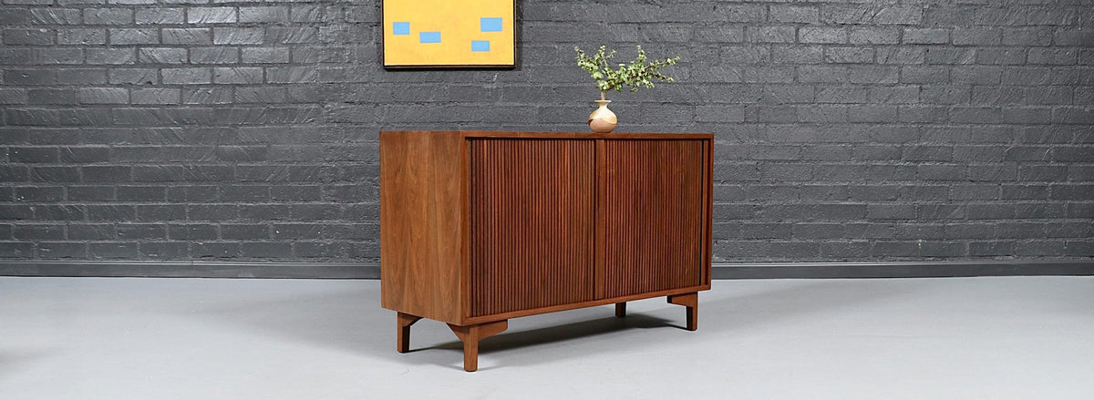 Vintage California Modern Tambour-Door Walnut Credenza by Barzilay