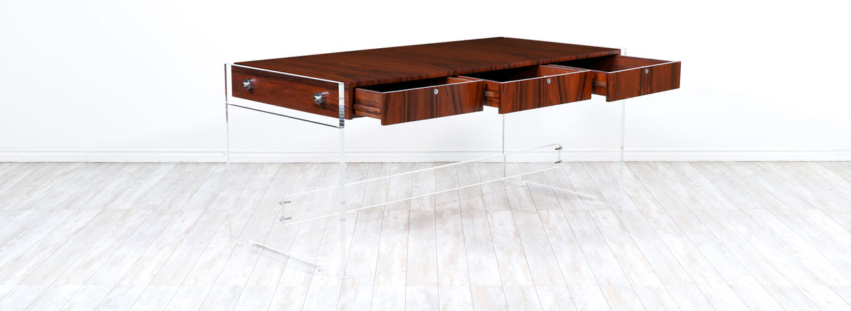 Poul Norreklit Executive Rosewood & Lucite Desk for Sigurd Hansen 