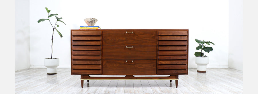 Merton Gershun Walnut Dresser with Brass Accents for American of Martinsville