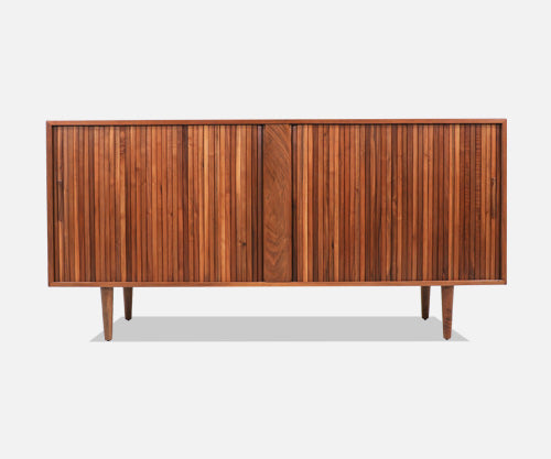 Mid-Century Modern Tambour-Door Walnut Credenza 