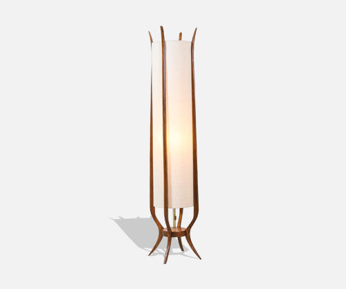 Mid-Century Modern Sculpted Walnut Floor Lamp by Modeline