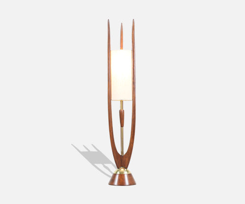 John Keal Sculpted Walnut & Brass Table Lamp for Modeline