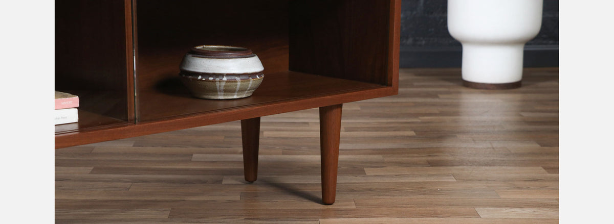 Custom Made Walnut Bookcase w/ Glass Doors by Danish Modern LA