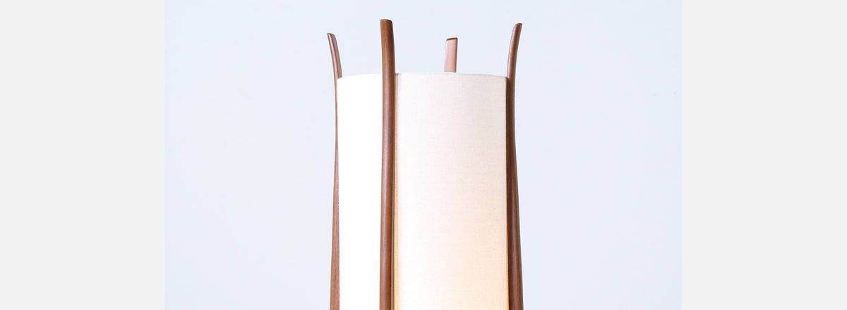 Mid-Century Modern Sculpted Floor Lamp with New Linen Shade
