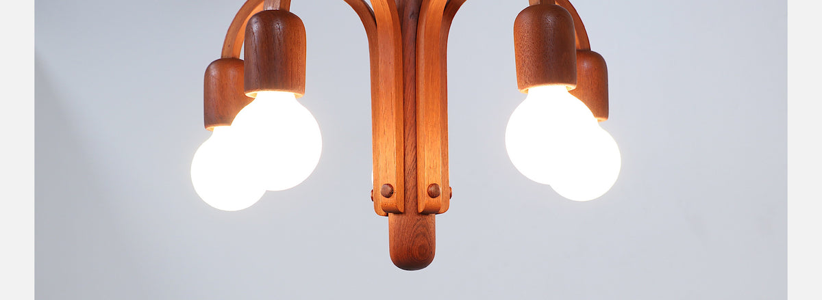 Danish Modern "Candela" Teak Pendant Chandelier by Domus