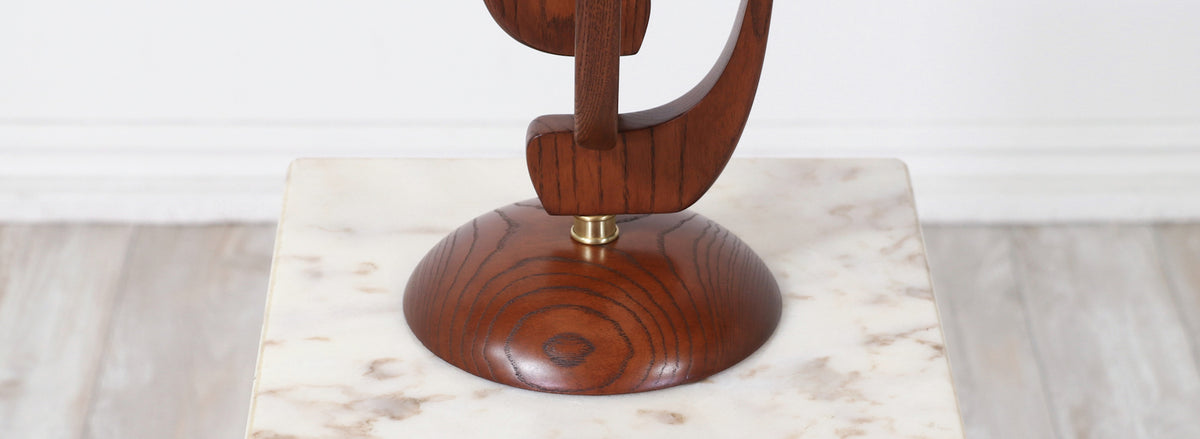 Mid-Century Sculpted Walnut Table Lamp with Brass Accent