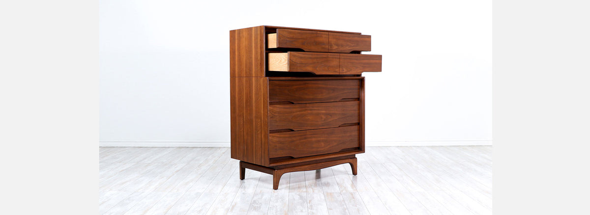 Mid-Century Modern Sculpted Walnut Chest of Drawers