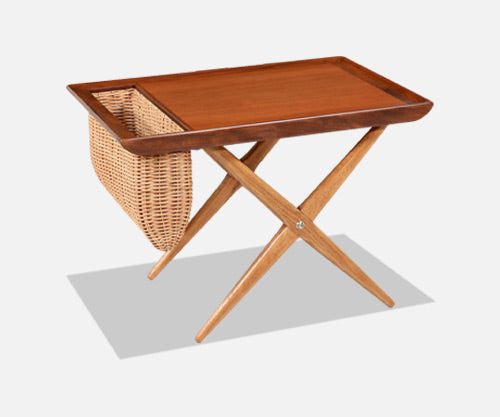 Norwegian Modern Sculpted Side Table with Magazine Basket