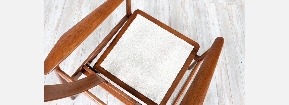 Arne Vodder Sculpted Teak & Boucle Reclining Lounge Chair for France & Son