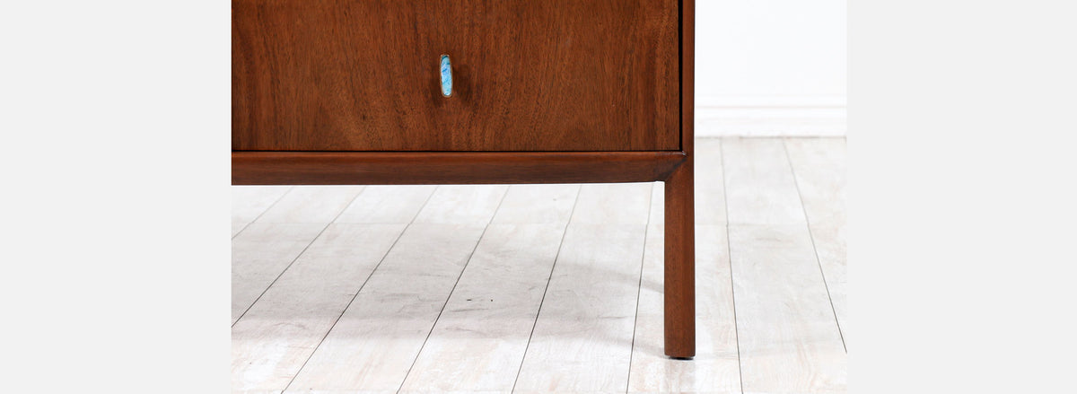Mid-Century Modern Dresser with Turquoise Enameled Inlaid Pulls 