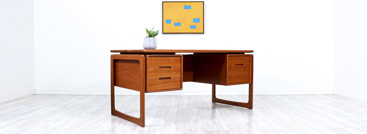 Danish Modern Floating-Top Teak Desk with Bookcase by Dyrlund