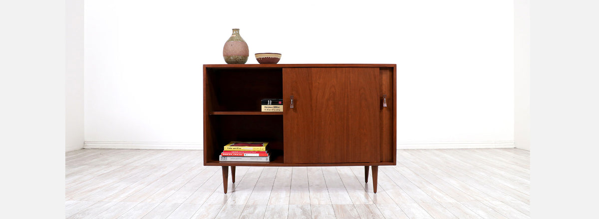 Stanley Young Walnut Credenza with Lacquered Drawers for Glenn of California