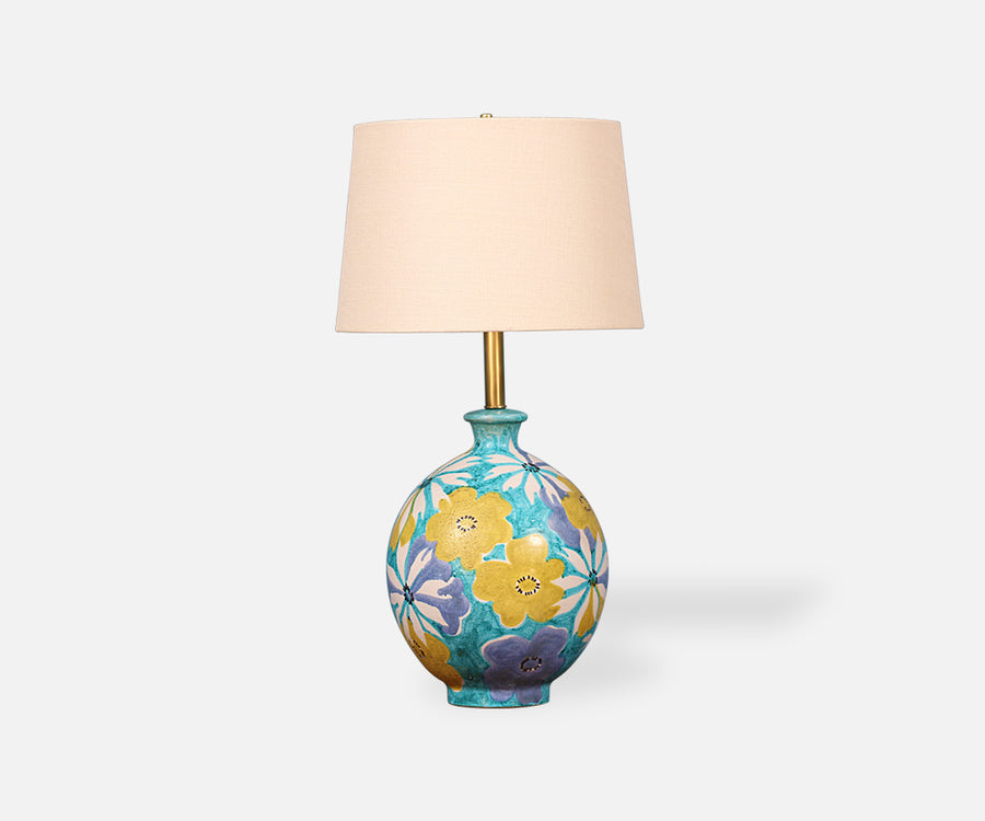 Italian Floral Ceramic Table Lamp by Raymor