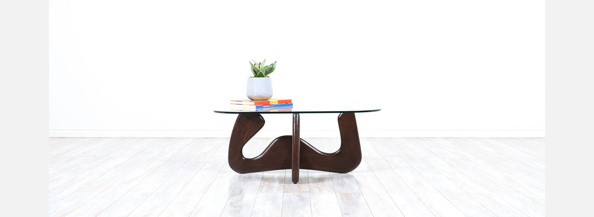 Mid-Century Modern Biomorphic Coffee Table with Glass Top 