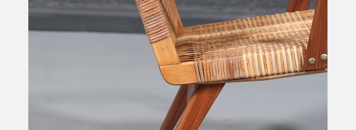 Mid-Century Dutch Modern Cane & Teak Lounge Chair