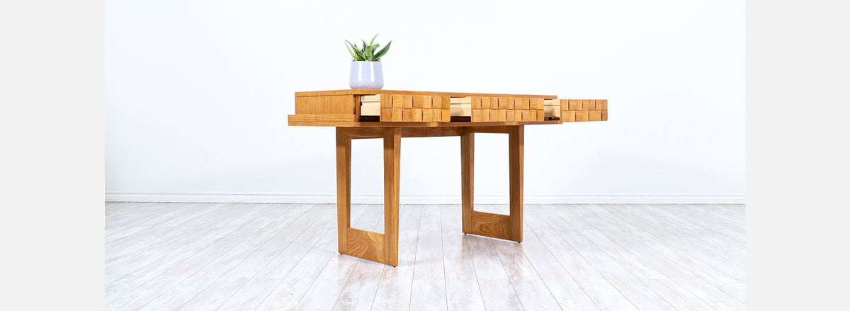 Paul Laszlo "Basket Weave" Desk / Console Table for Brown Saltman