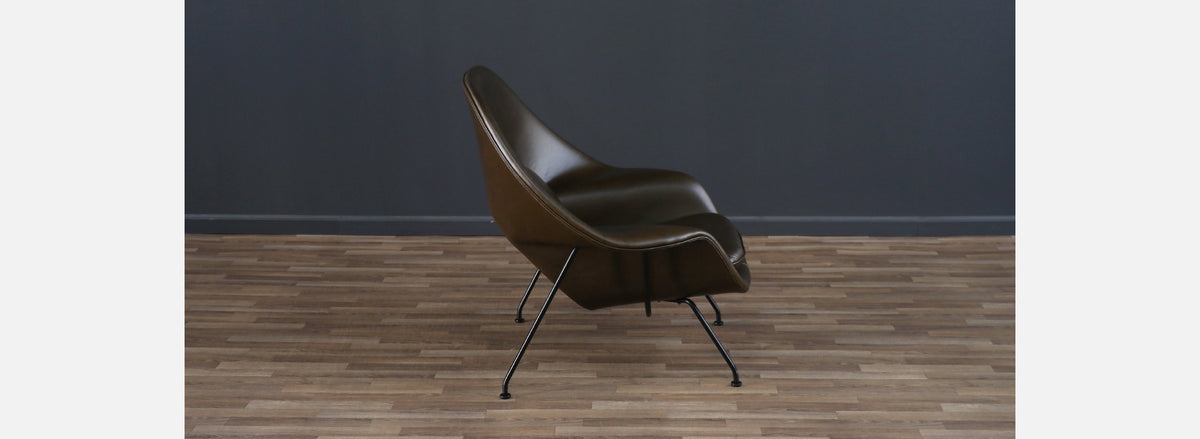 Early Eero Saarinen "Womb" Forest Green Leather Chair for Knoll