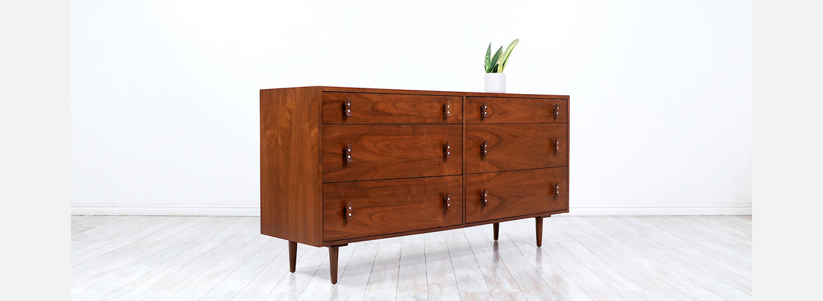 California Modern 6-Drawer Walnut Dresser by Stanley Young