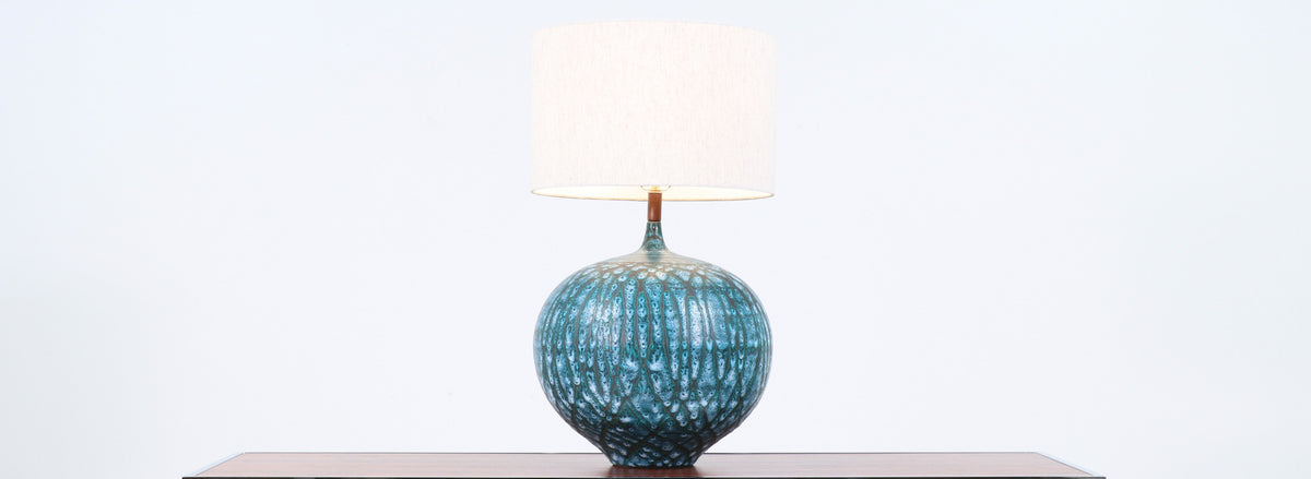 Mid-Century Modern Turquoise Glaze Ceramic Table Lamp