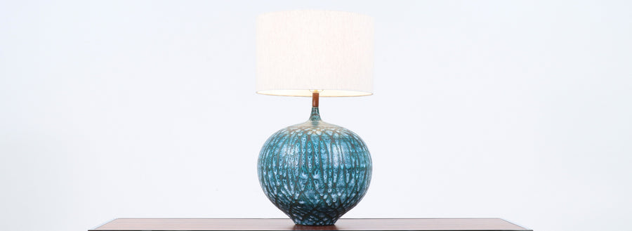 Mid-Century Modern Turquoise Glaze Ceramic Table Lamp
