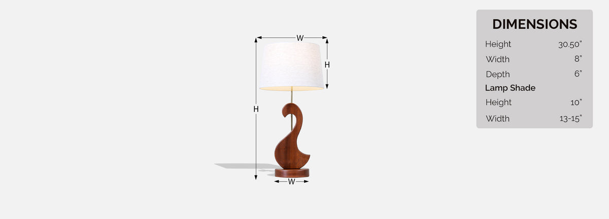 Mid-Century Modern Sculpted Walnut Swan Style Table Lamp