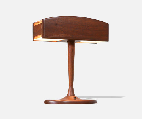 Mid-Century Modern Sculpted Walnut Wood Desk Lamp