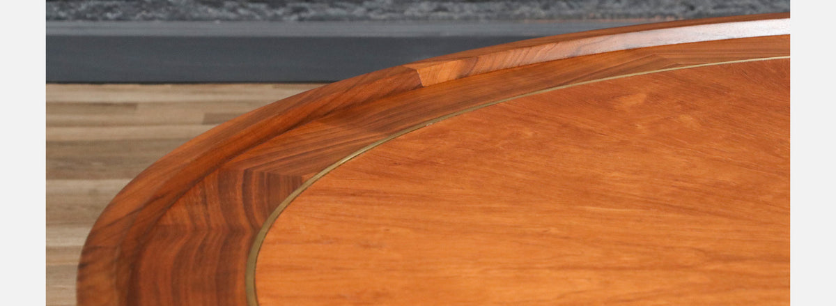 Michael Taylor Teak & Walnut Coffee Table w/ Brass Accents for Baker