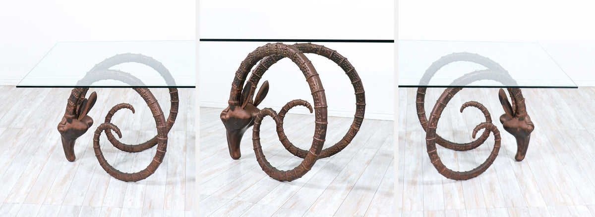 Mid-Century Modern Bronze Rams Head Ibex Dining Table